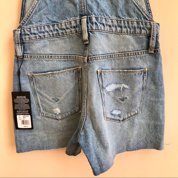 NWT Hudson Jeans Sloane Denim Short Overalls Shortalls Renewal Mid Blue Wash XS - Picture 12 of 16